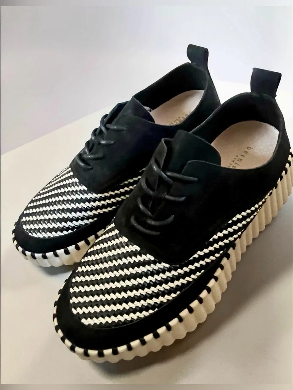 Bernie Mev TZ RIN Chunky Platform Woven Lace-Up Shoes Black White Ivory Sneakers
